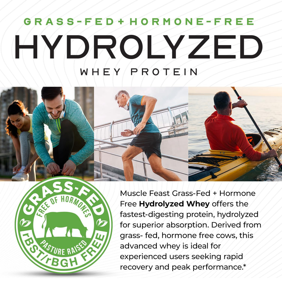 Grass Fed Hydrolyzed Whey Protein Powder, Chocolate (5lb) F339