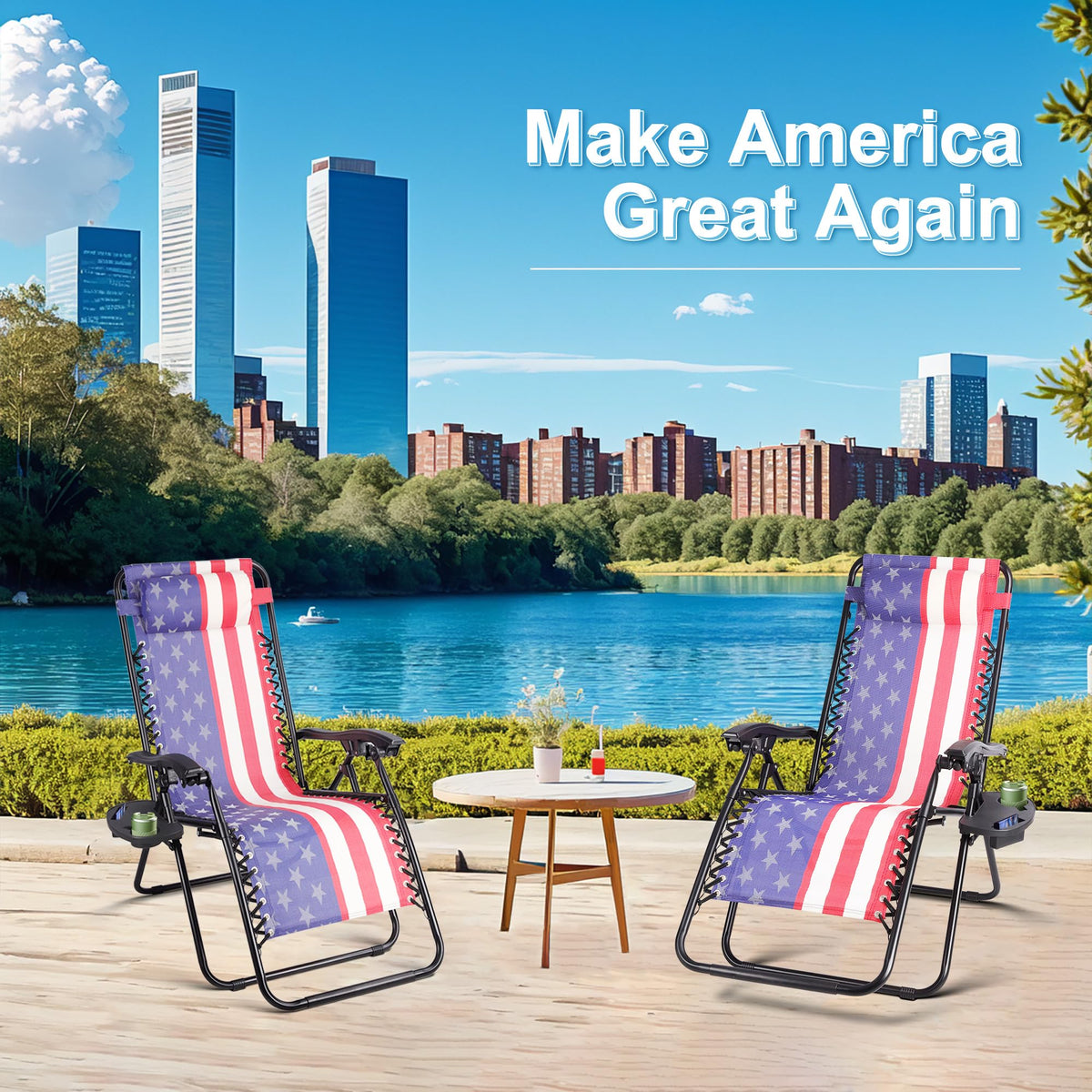 Set of 2 Adjustable Steel Mesh Zero Gravity Lounge Chairs with Pillows & Cup Holder Trays T86793