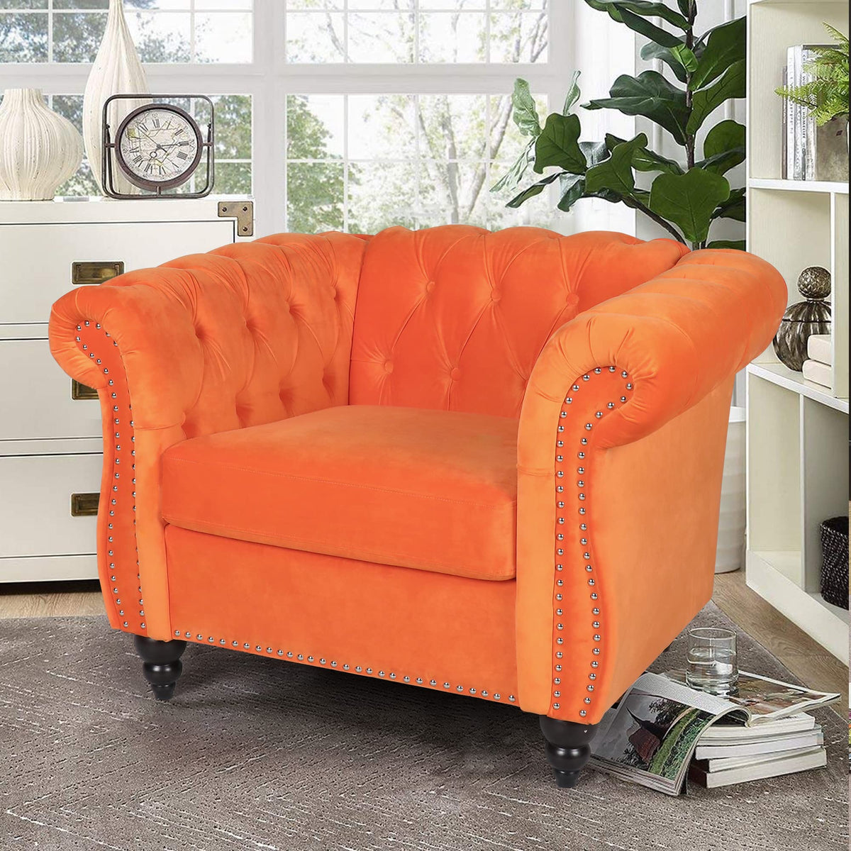 Orange Velvet Accent Chair V7079