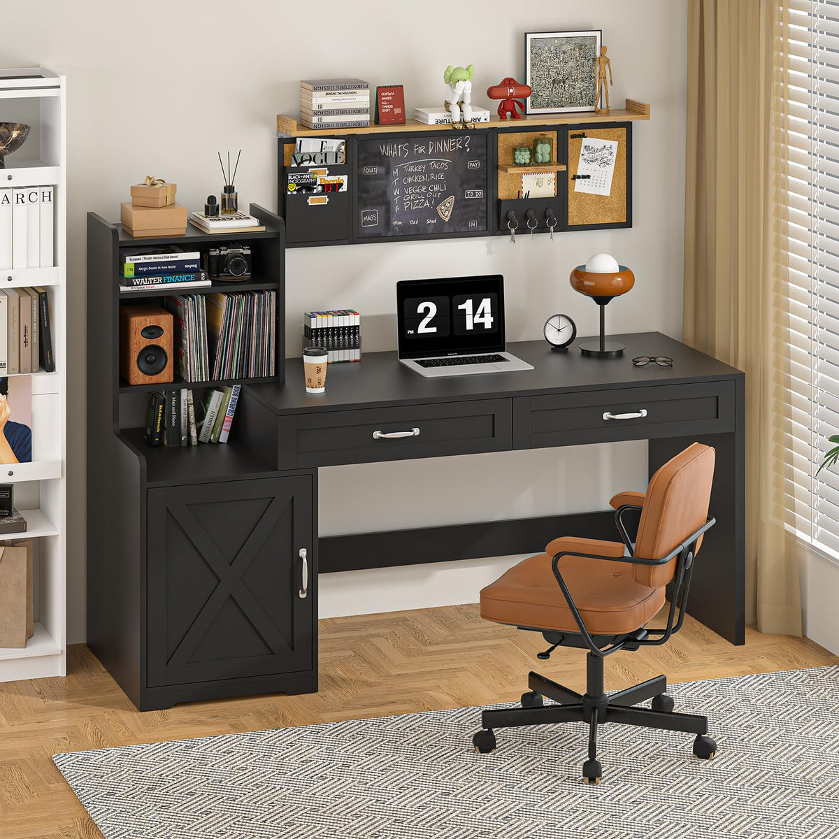 60" Computer Desk with Drawers & Bookshelves Y3535