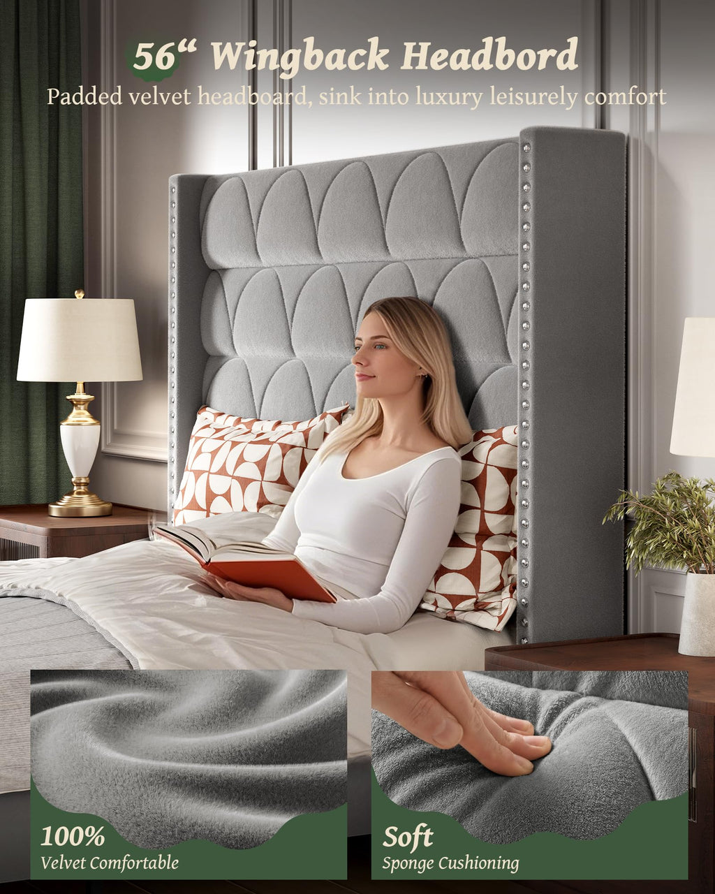 Queen Size Velvet Upholstered Platform Bed Frame V27022