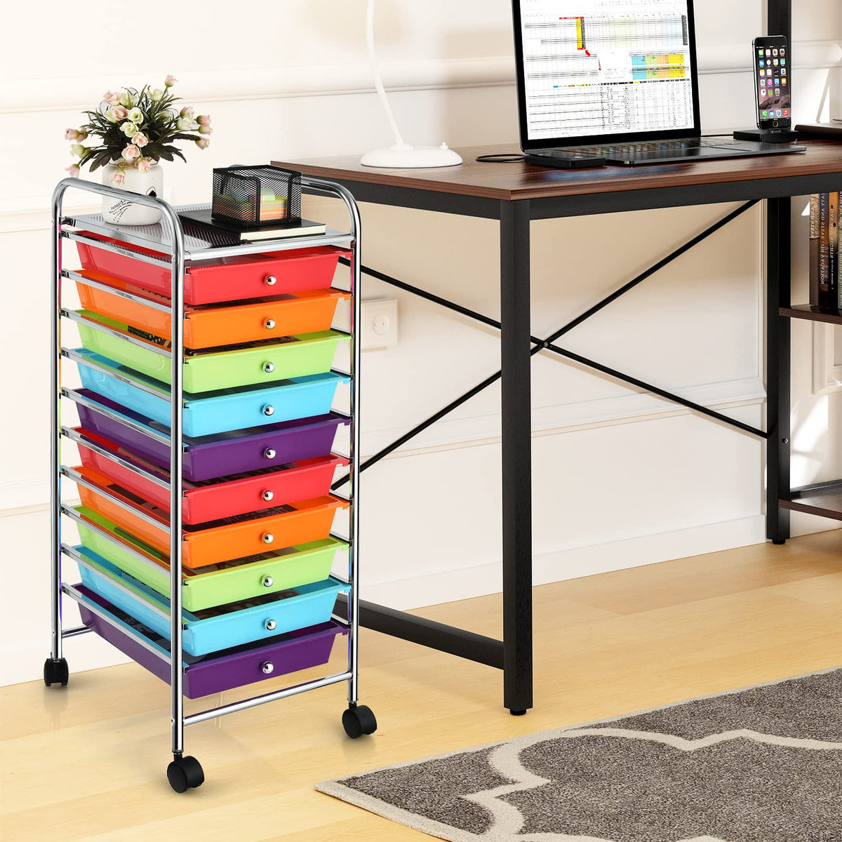 10-Tier Rolling Storage Cart with Drawers X327216