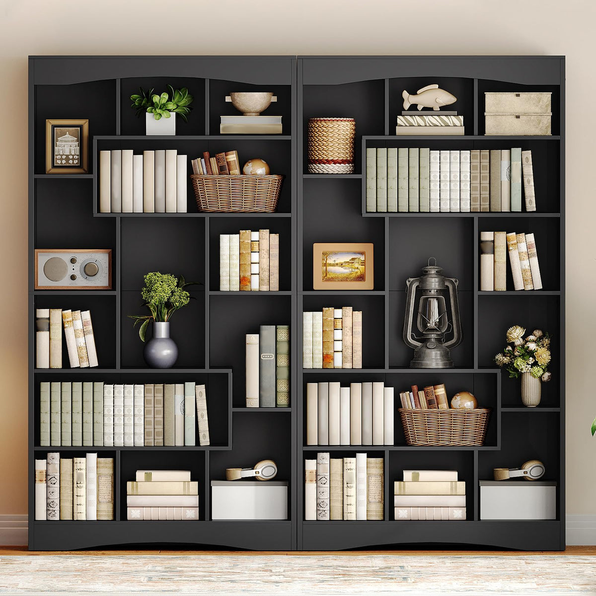 6-Tier Black Bookshelf with Open Shelves F37458