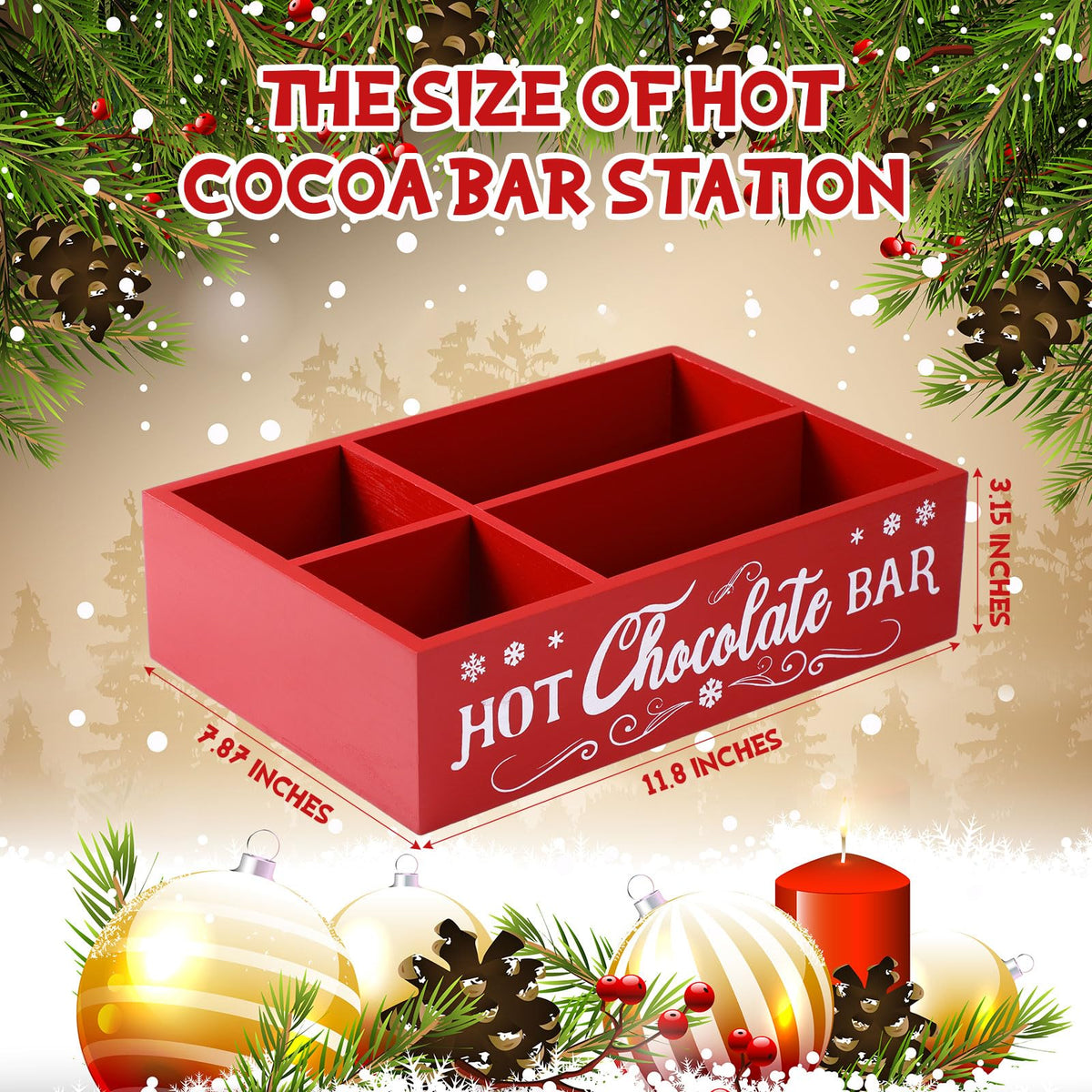 Christmas Hot Cocoa Bar Station Organizer Storage Box Wood Red K765512