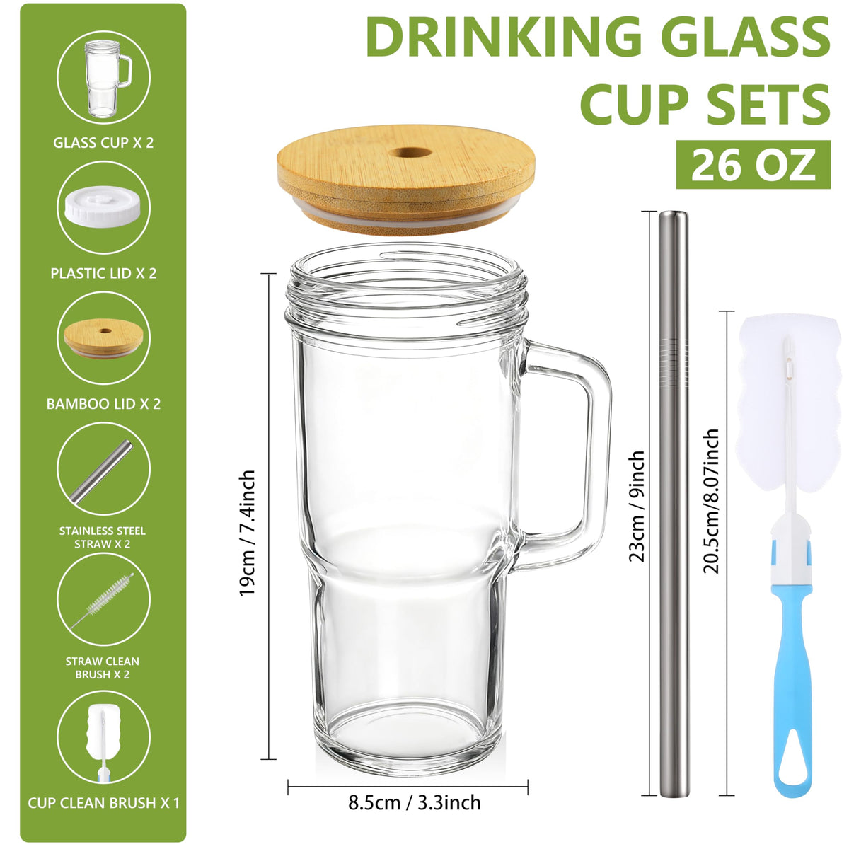 24oz Glass Tumbler with Lid & Straw 2-Pack I535