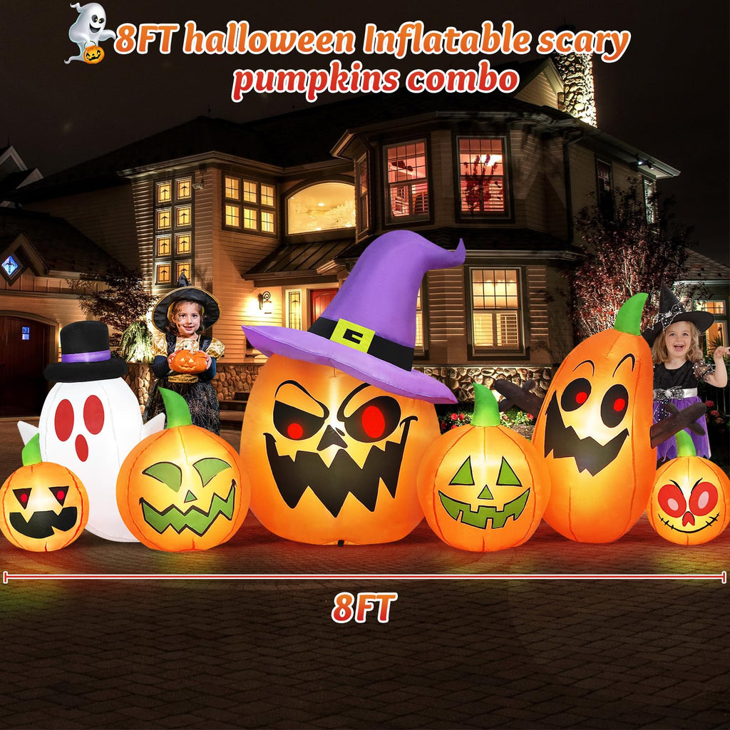 8FT Halloween Inflatables Pumpkin Witch Hat & Ghost Combo B3261