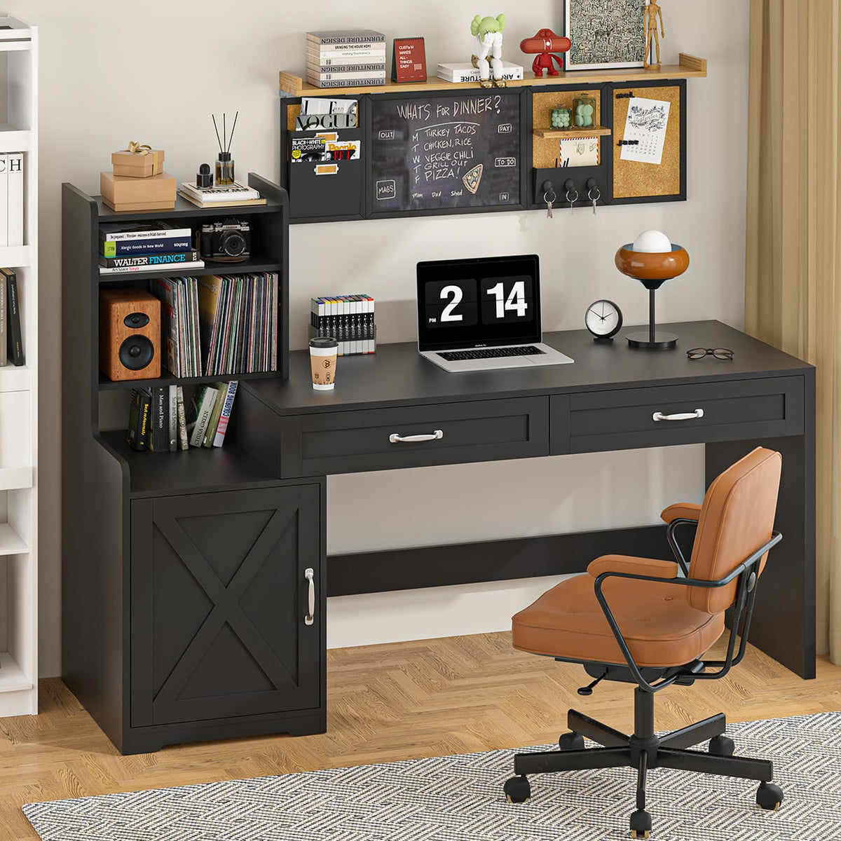 60" Computer Desk with Drawers & Bookshelves Y3535