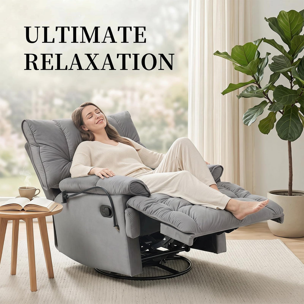 Velvet Swivel Recliner Accent Chair with Detachable Side Phone Holder I6509