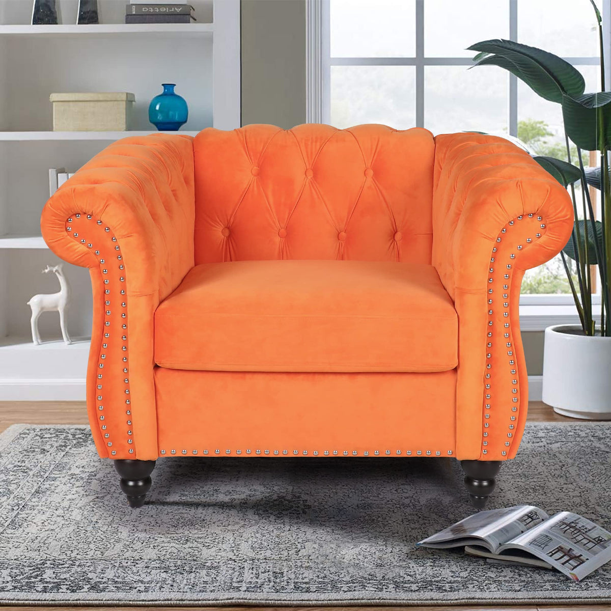 Orange Velvet Accent Chair V7079