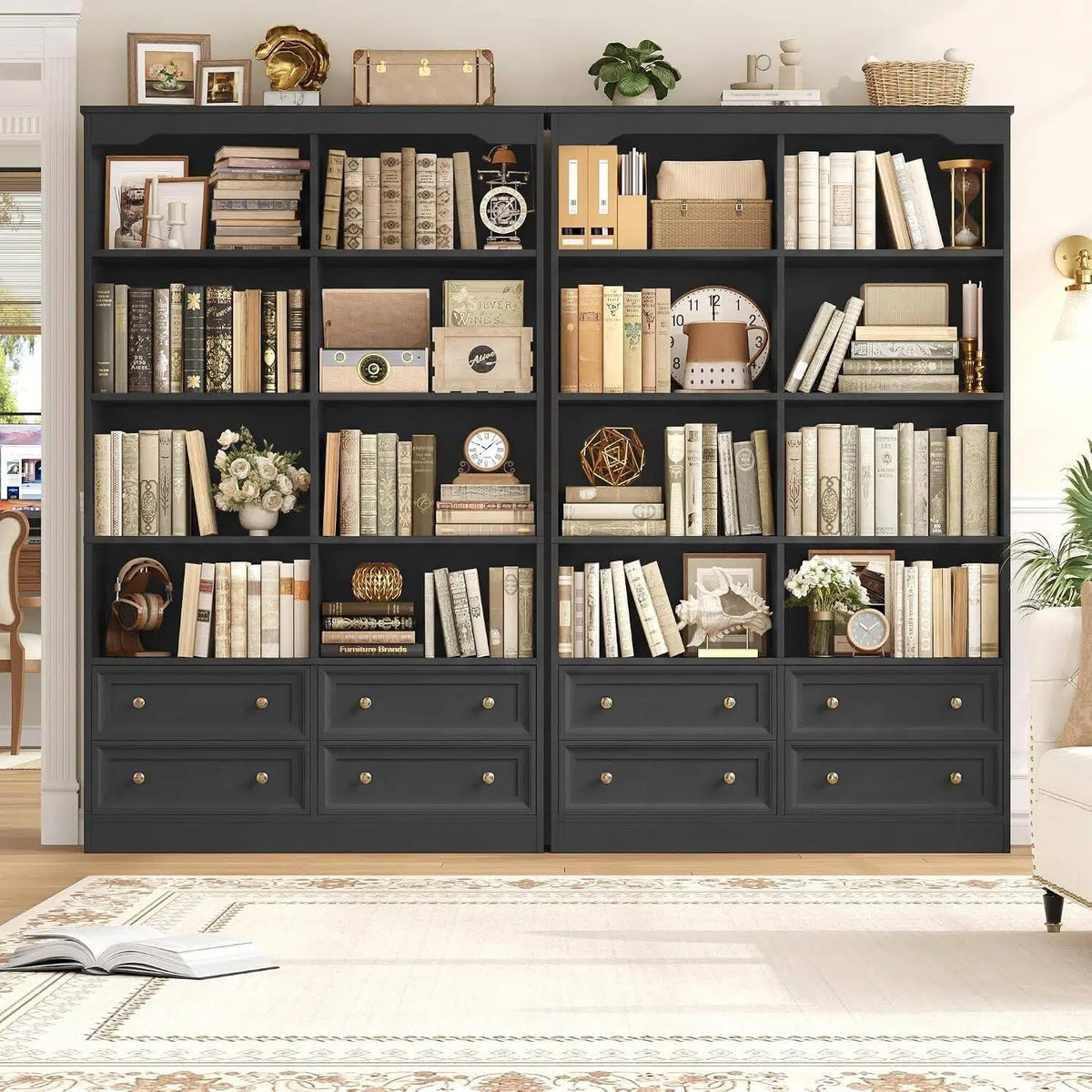 71" Tall Black Bookshelf with 4 Drawers A21583