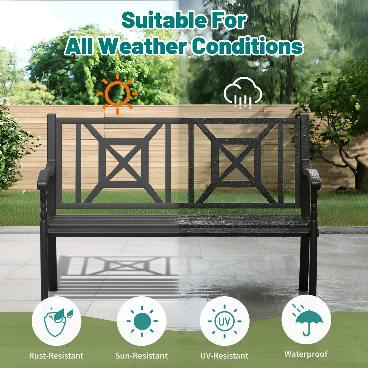 50.5" Metal Patio Bench with Lattice Backrest X572466