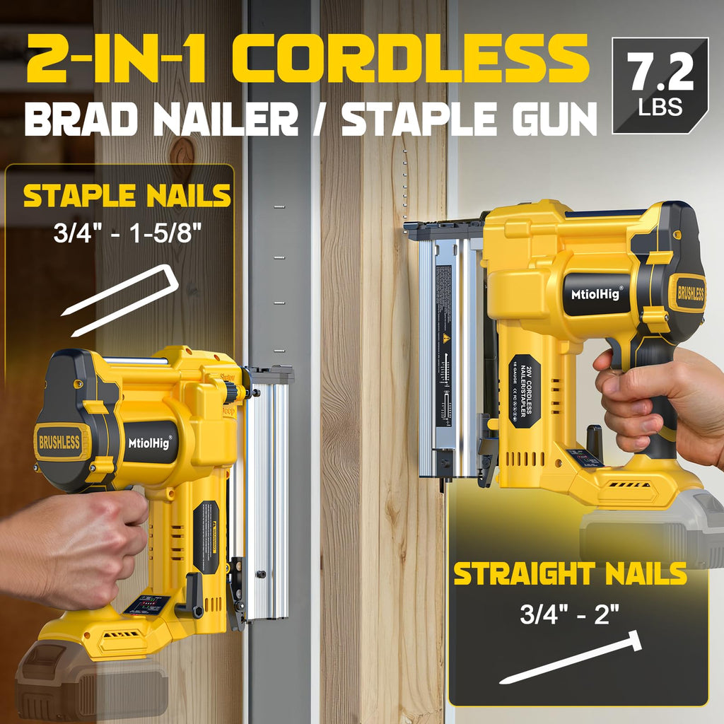 Cordless 2" Brad Nailer, 18 Gauge 2-in-1 Nail Gun/Staple Gun L2696