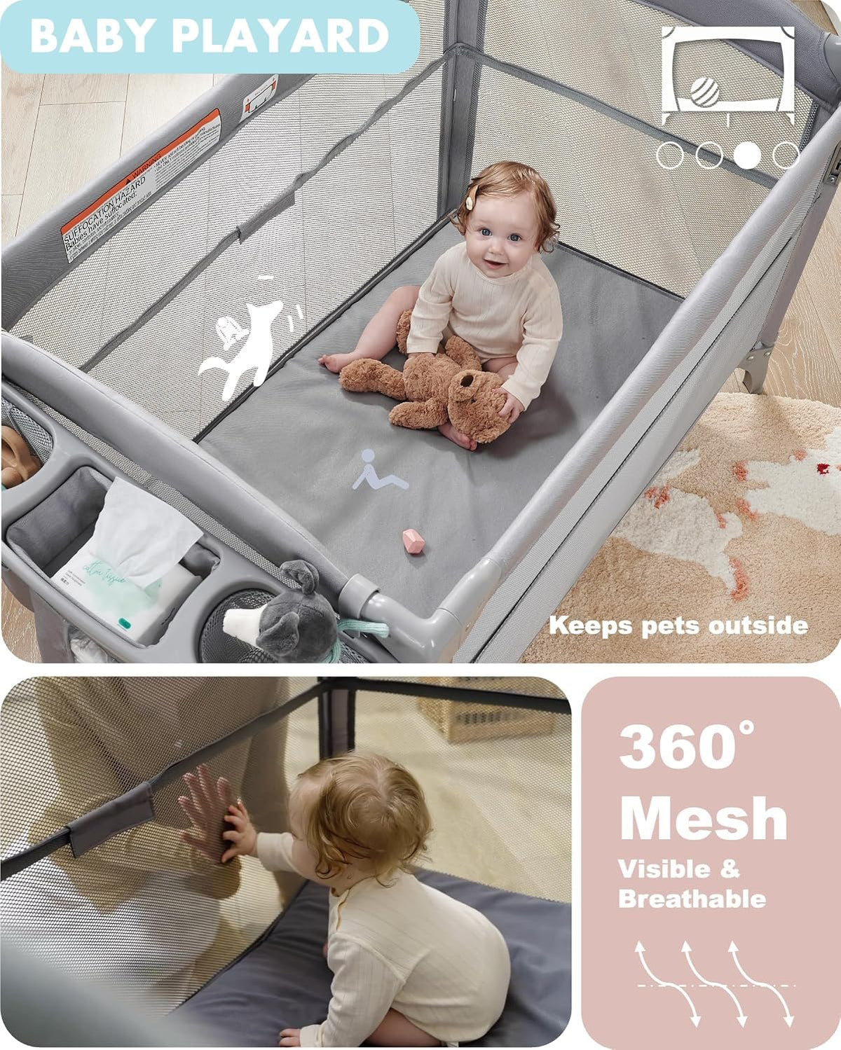 4-in-1 Baby Bassinet, Bedside Sleeper, Playard, Changing Table M7410