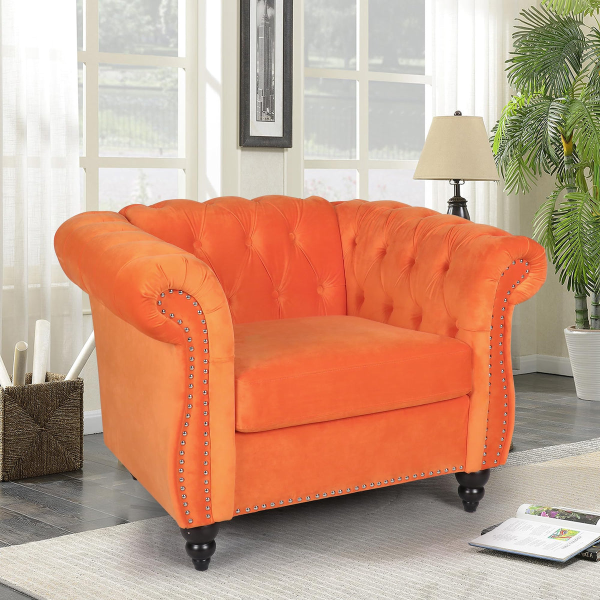 Orange Velvet Accent Chair V7079