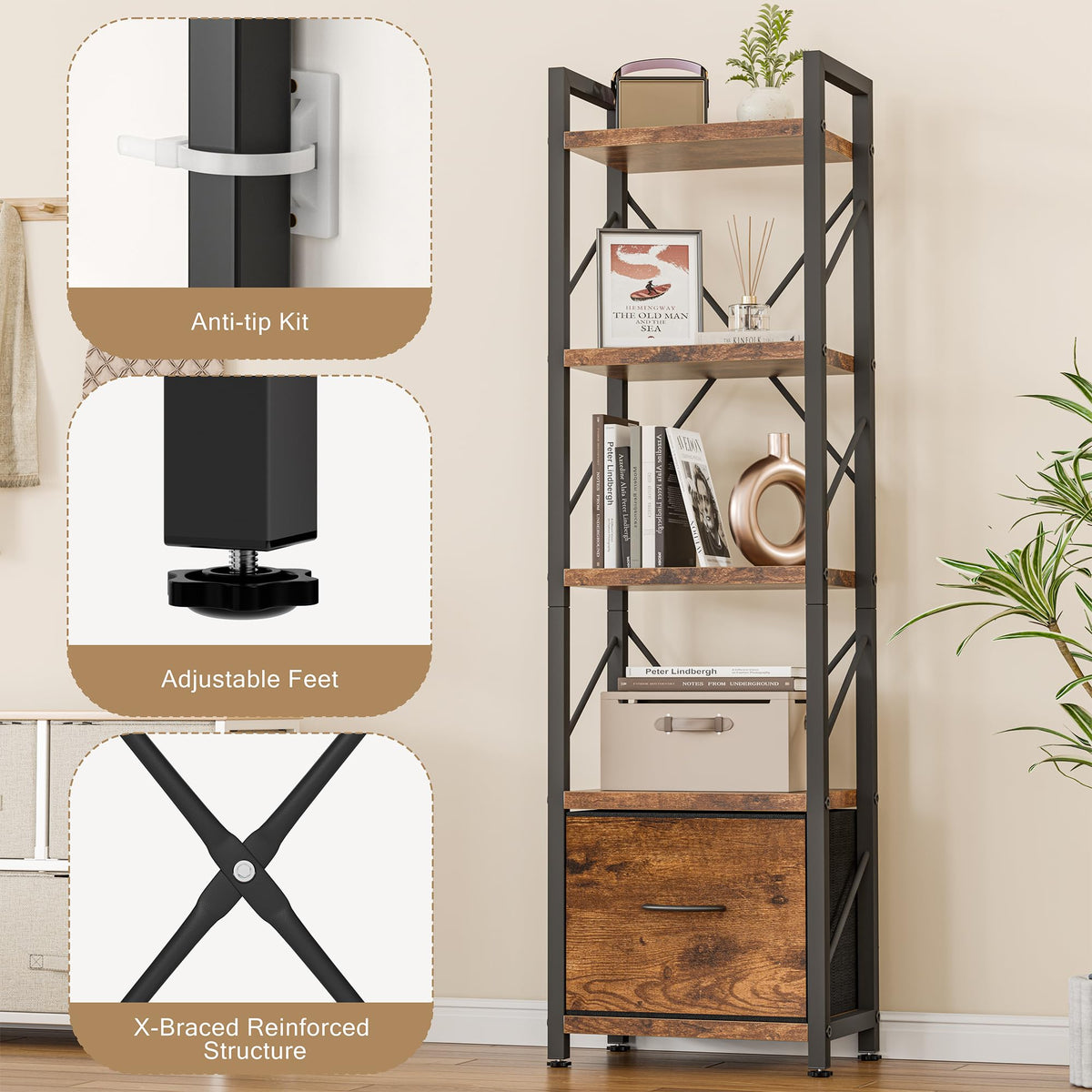 5 Tier Bookshelf with Drawer I5717