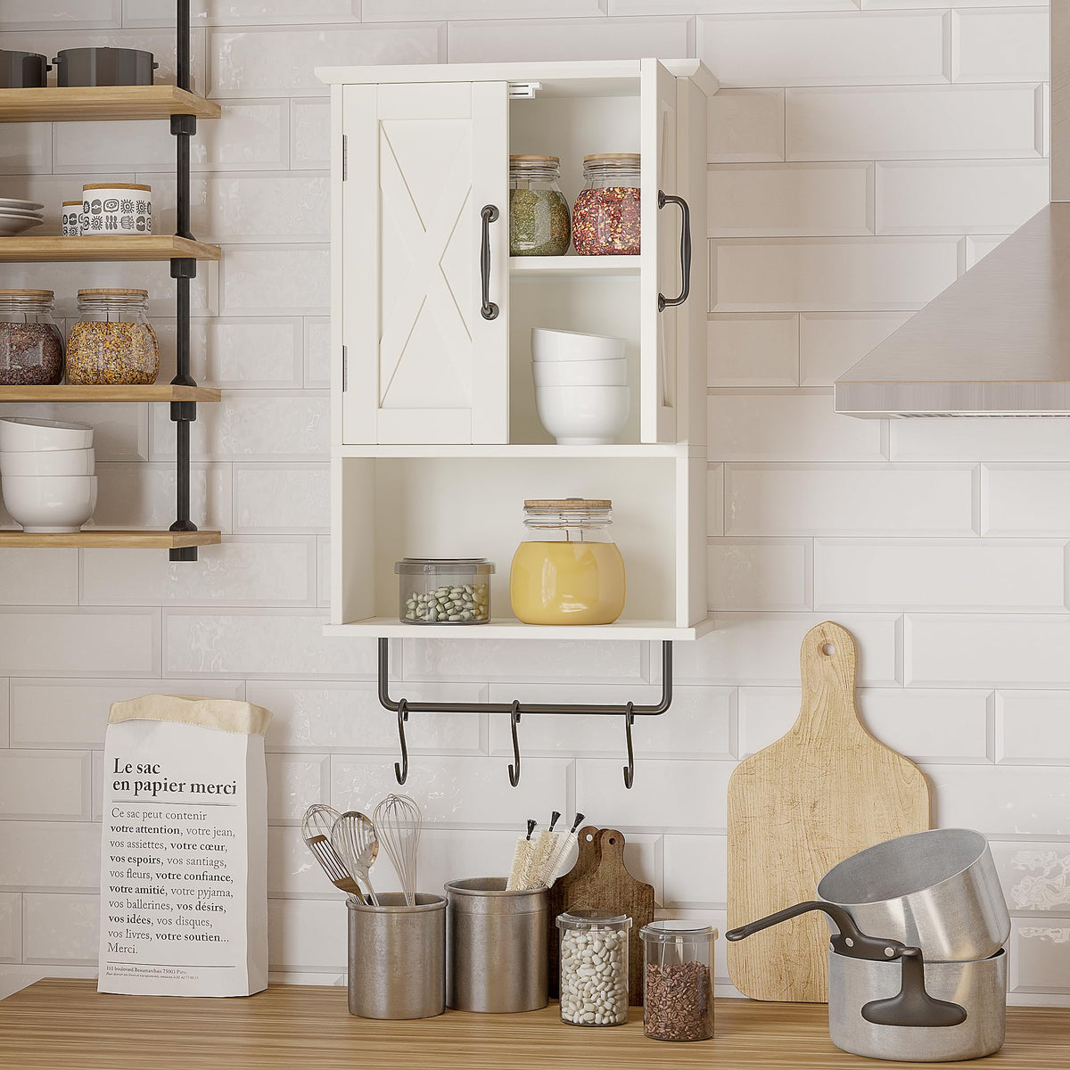 Small Medicine Cabinet with Towel Bar and 3 Hooks J394