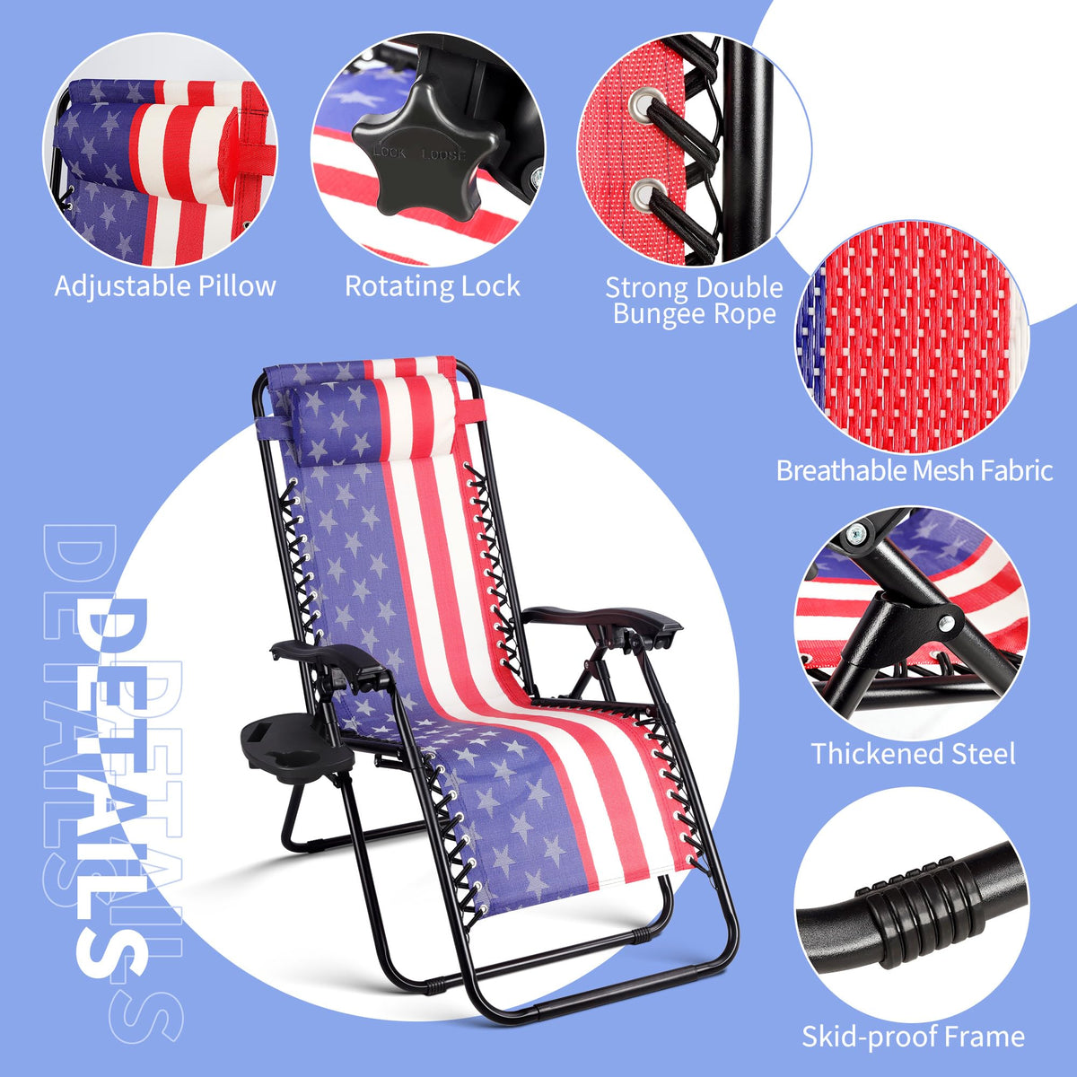 Set of 2 Adjustable Steel Mesh Zero Gravity Lounge Chairs with Pillows & Cup Holder Trays T86793