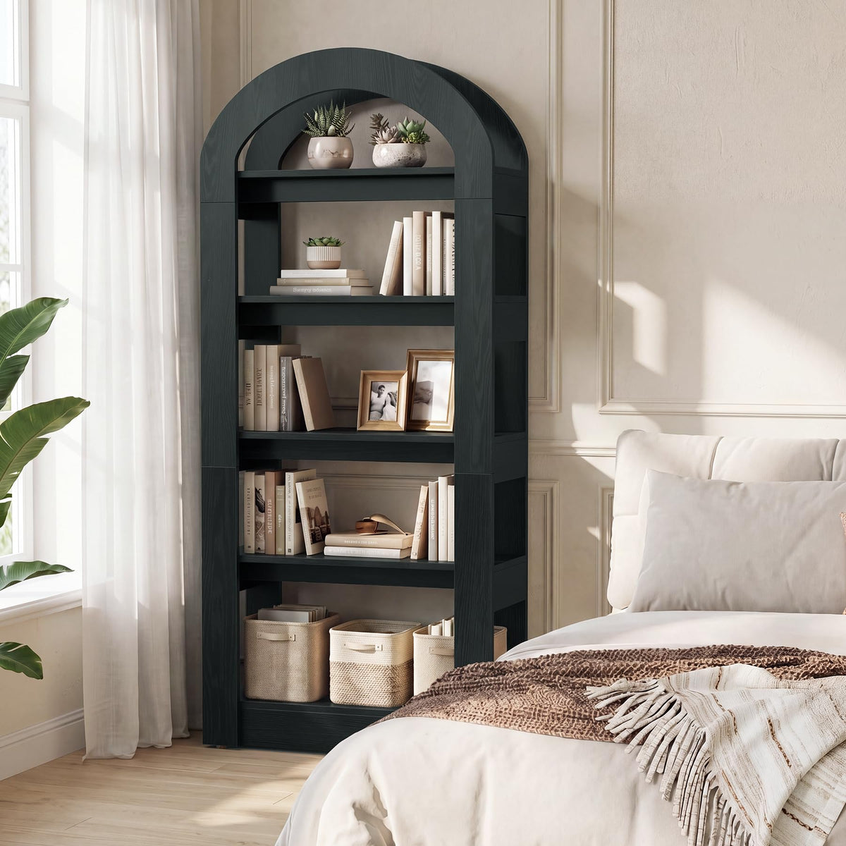 5-Tier Arch-Shaped Wooden Bookshelf Y47023