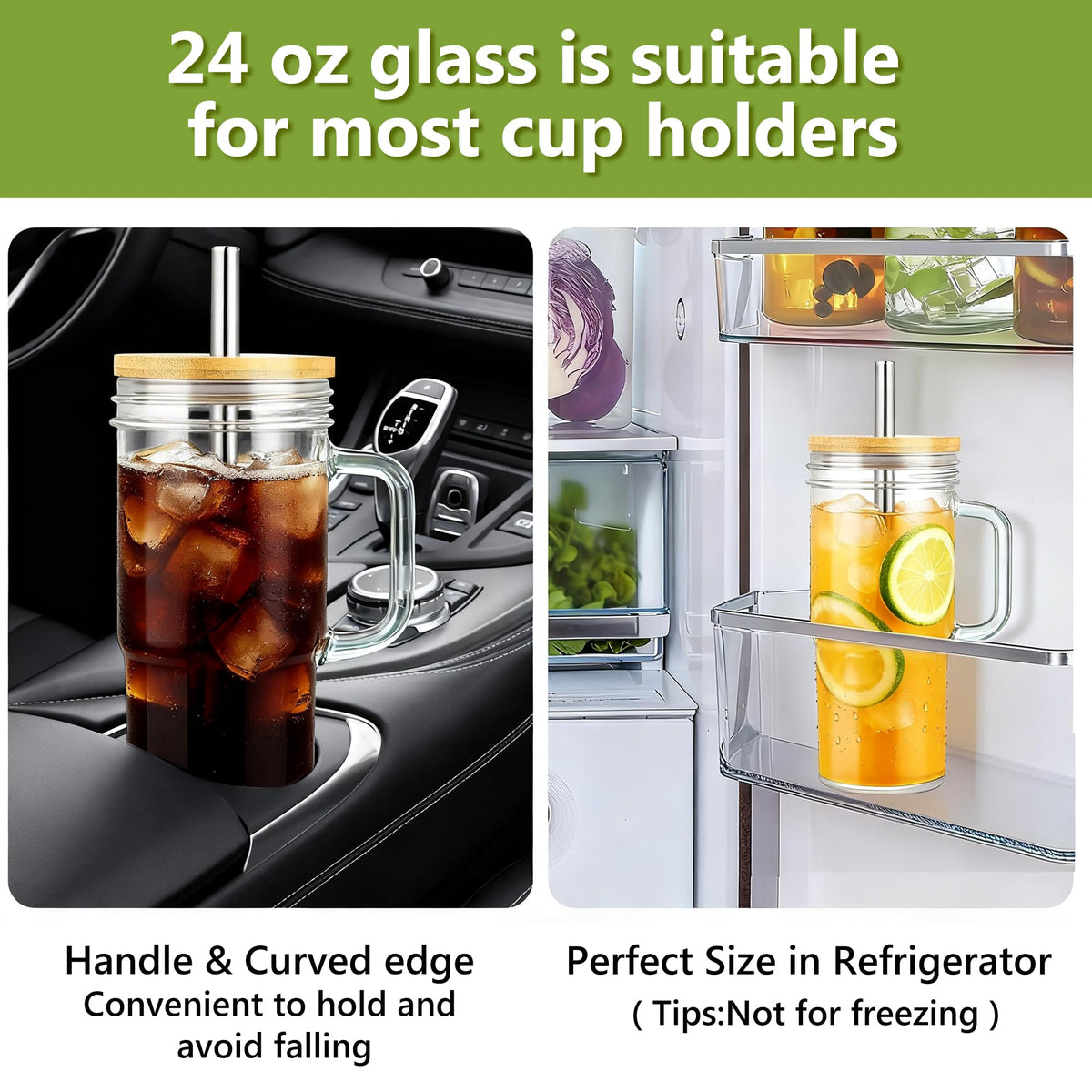 24oz Glass Tumbler with Lid & Straw 2-Pack I535