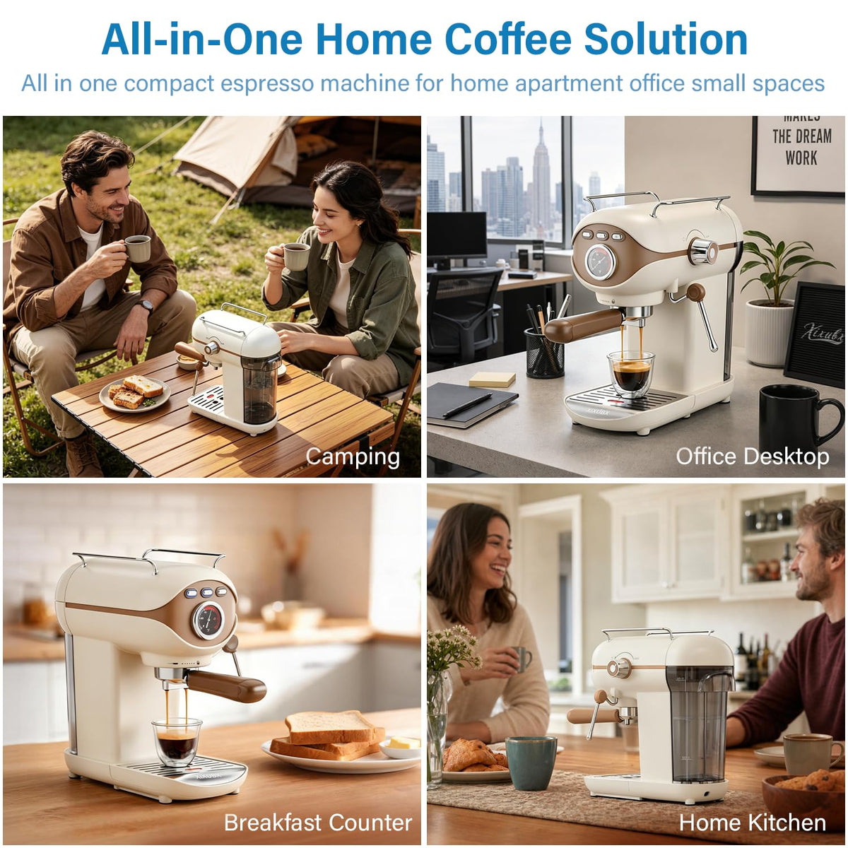 White Compact Espresso Machine with Milk Frother J625303