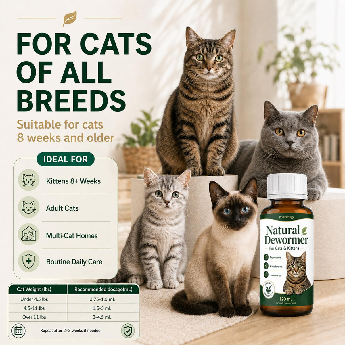 Broad Spectrum Cat Dewormer for Tapeworm, Roundworm & Hookworm C9208