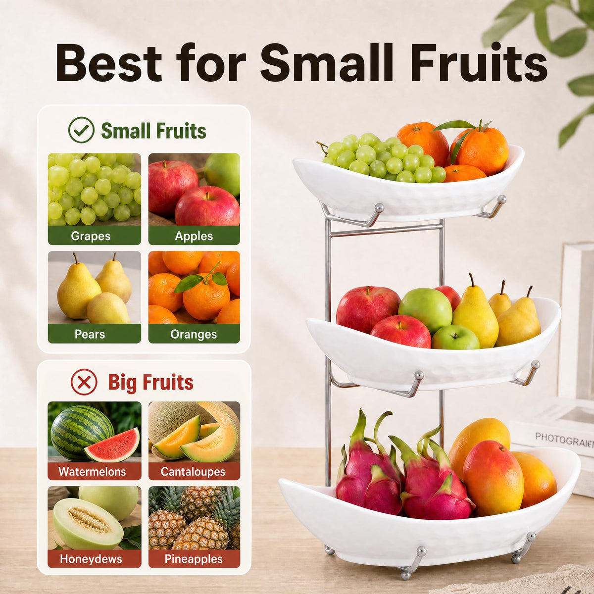 3 Tier Ceramic Fruit Bowl with Metal Rack R233