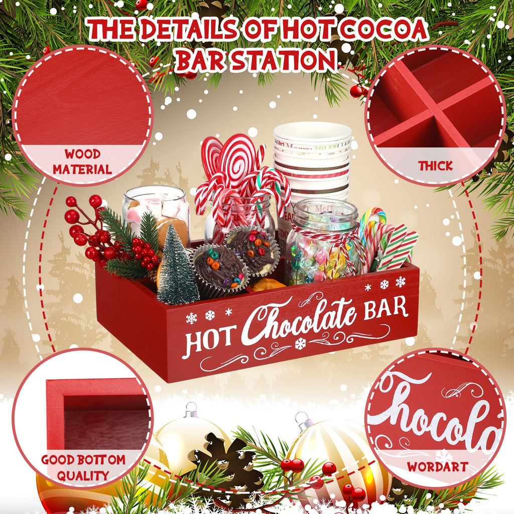 Christmas Hot Cocoa Bar Station Organizer Storage Box Wood Red K765512