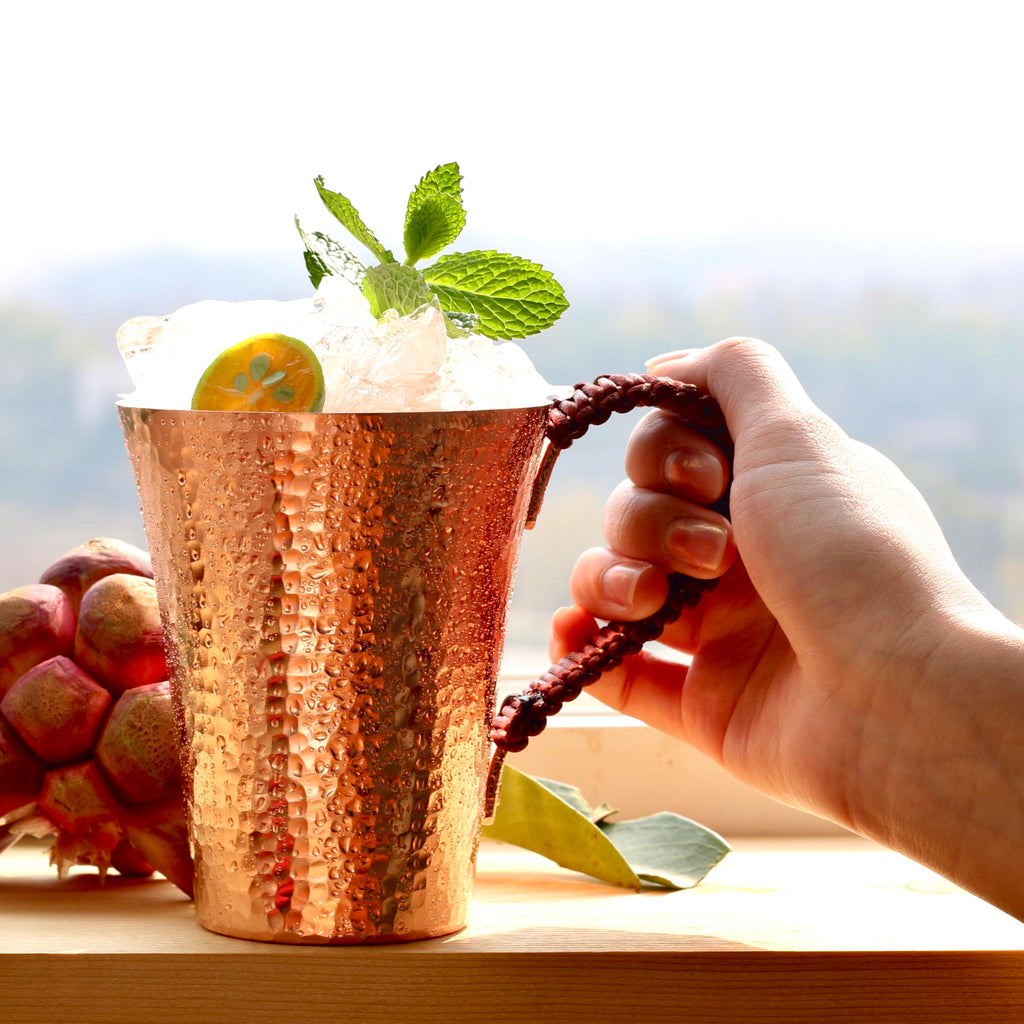 Copper Hand Hammered Ice Tea Cup with Handle 15 OZ O69013
