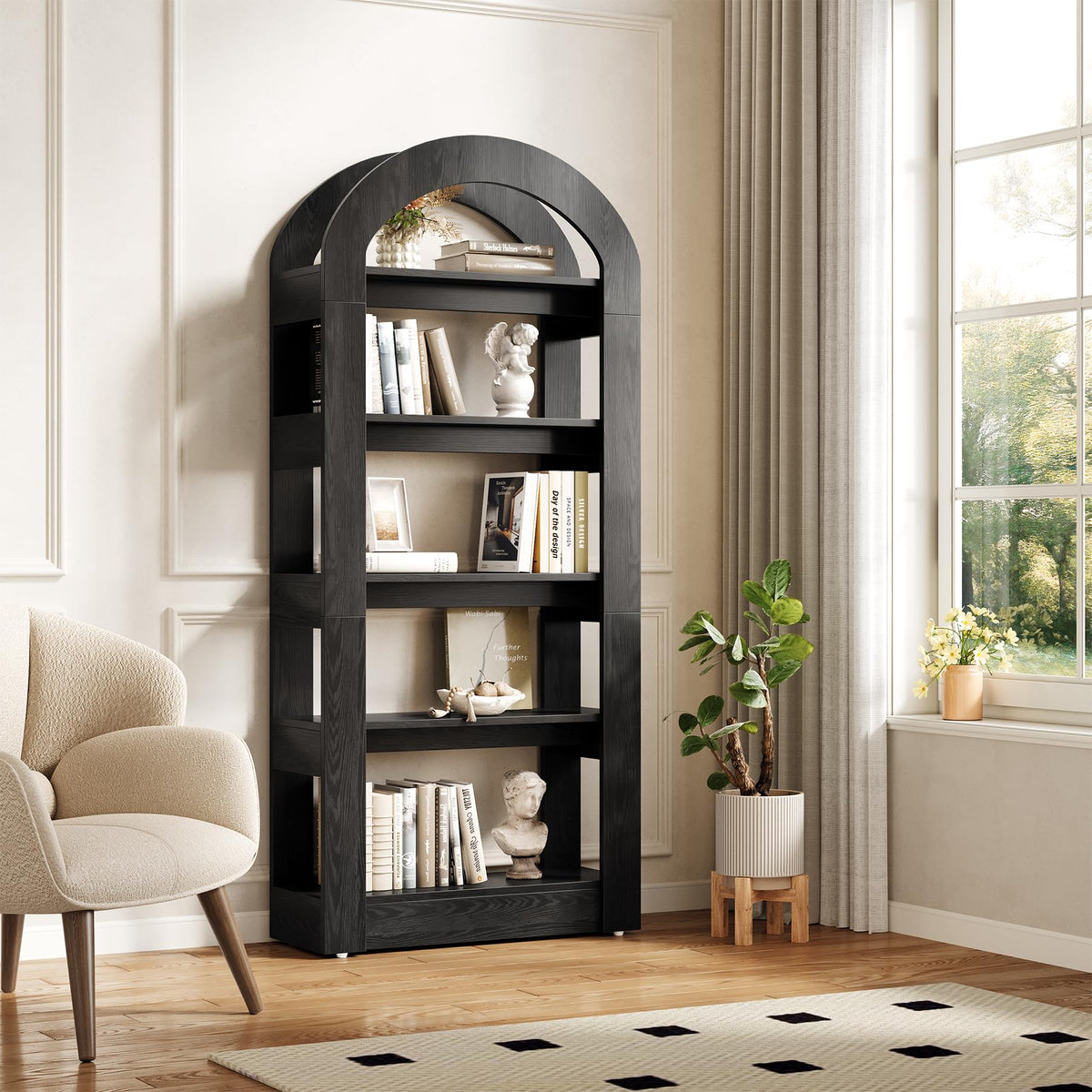 5-Tier Arch-Shaped Wooden Bookshelf Y47023