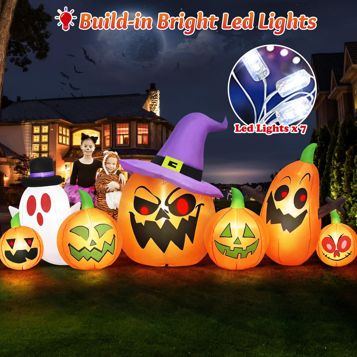 8FT Halloween Inflatables Pumpkin Witch Hat & Ghost Combo B3261