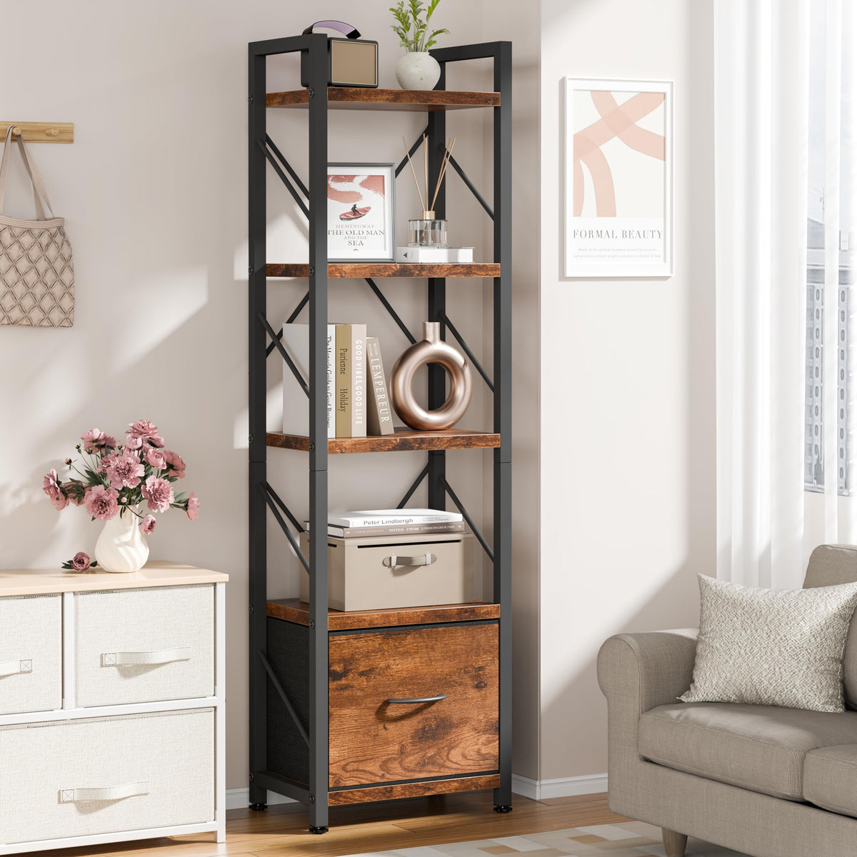 5 Tier Bookshelf with Drawer I5717