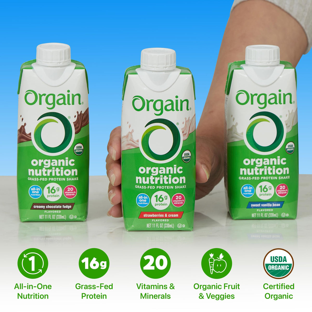 Organic Protein Shake, 16g Grass Fed Whey, 11 Fl Oz (12 Pack) L516784
