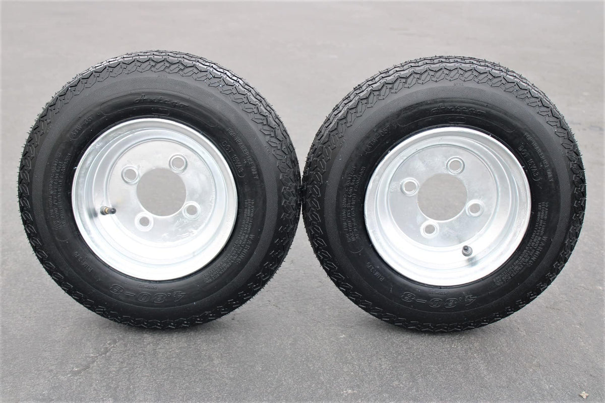 4.80-8 Trailer Tire & Wheel, 6 Ply, 4 Lug Galvanized, Set of 2 R64052