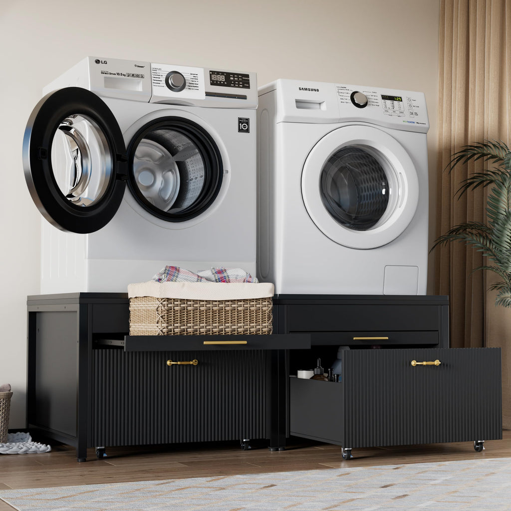 Black 2 Pack Washer Dryer Pedestals with Drawer Z139645