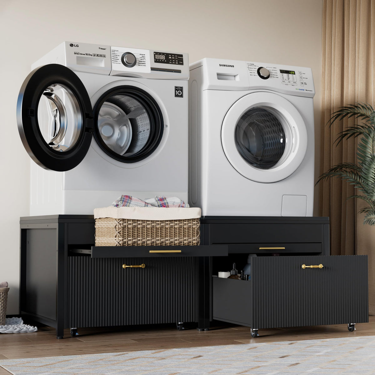 Black 2 Pack Washer Dryer Pedestals with Drawer Z139645
