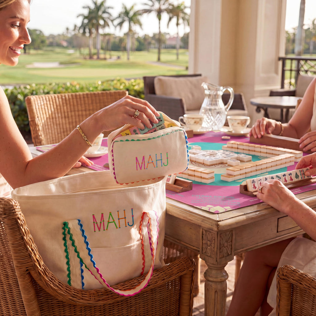 3 Pcs Canvas Mahjong Bag Set A299602