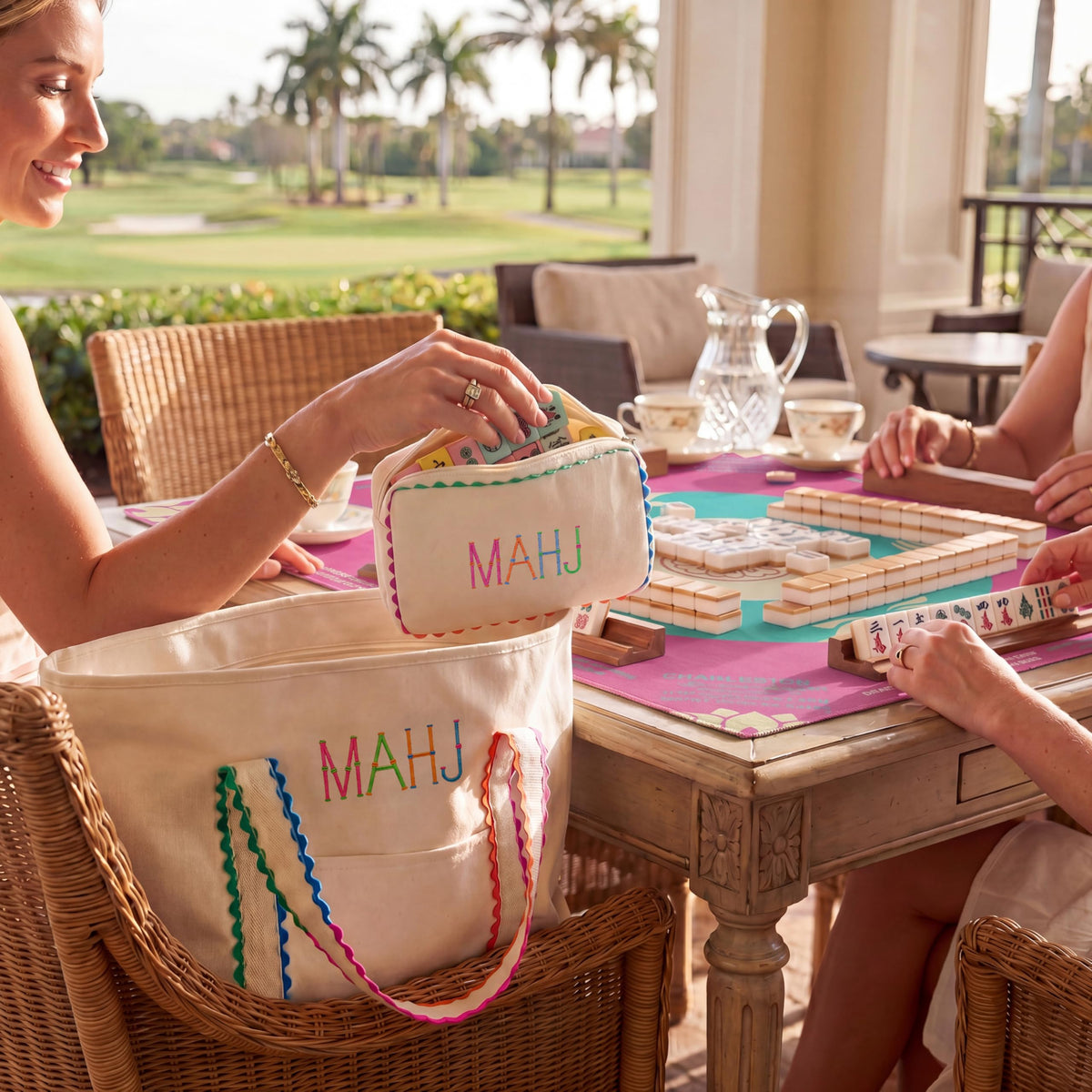 3 Pcs Canvas Mahjong Bag Set A299602