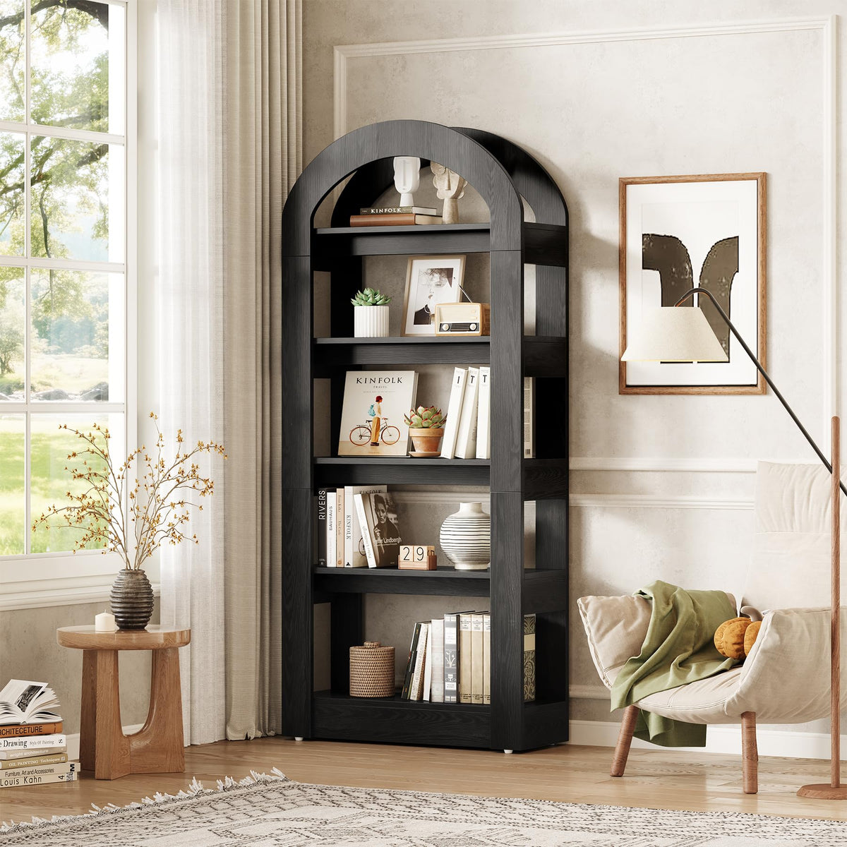 5-Tier Arch-Shaped Wooden Bookshelf Y47023