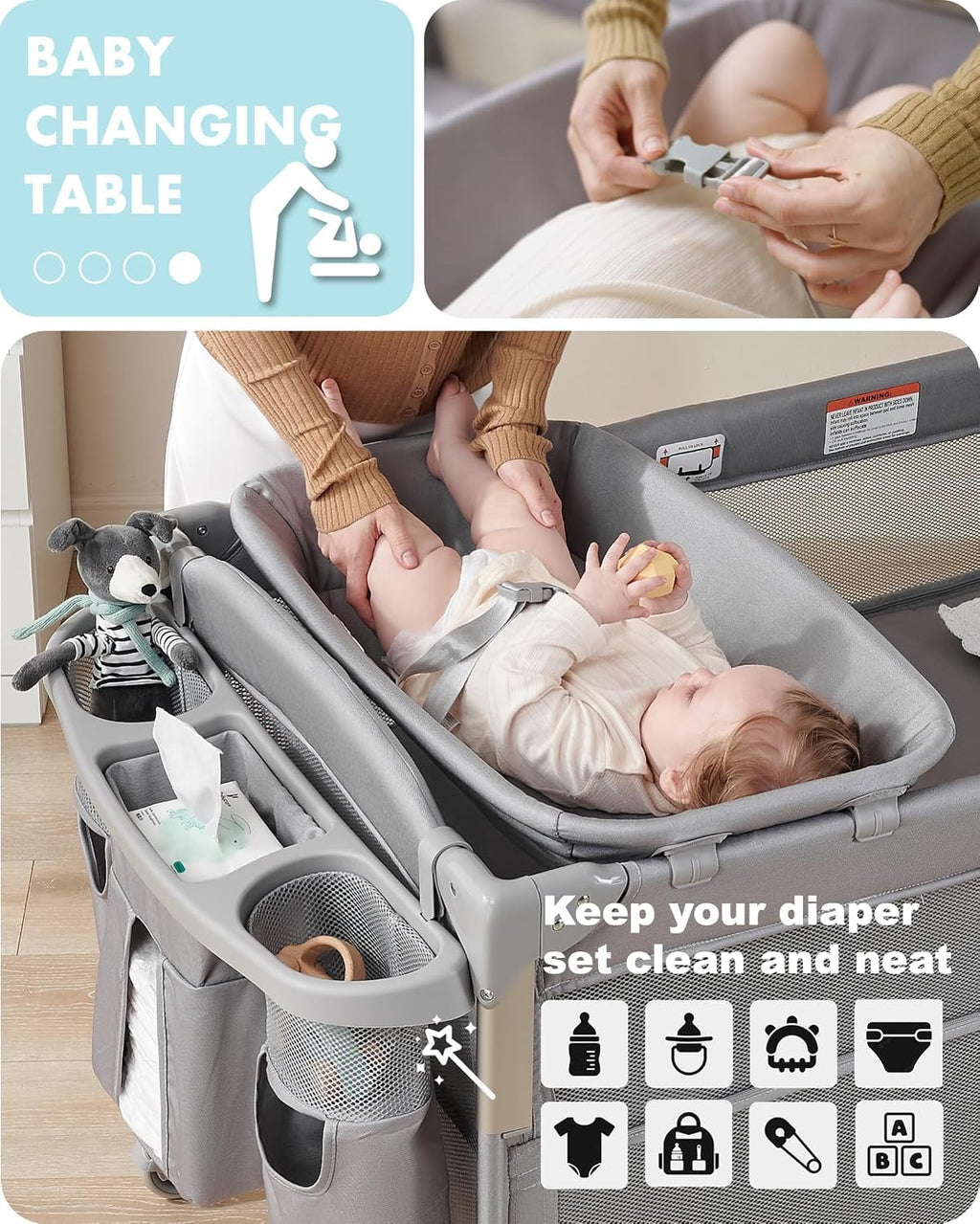 4-in-1 Baby Bassinet, Bedside Sleeper, Playard, Changing Table M7410