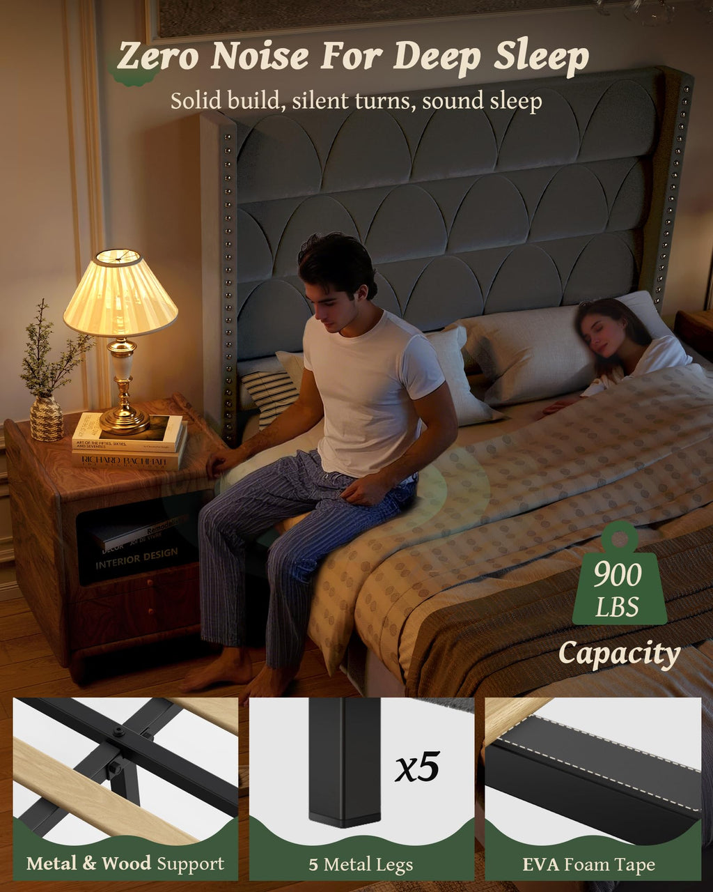 Queen Size Velvet Upholstered Platform Bed Frame V27022