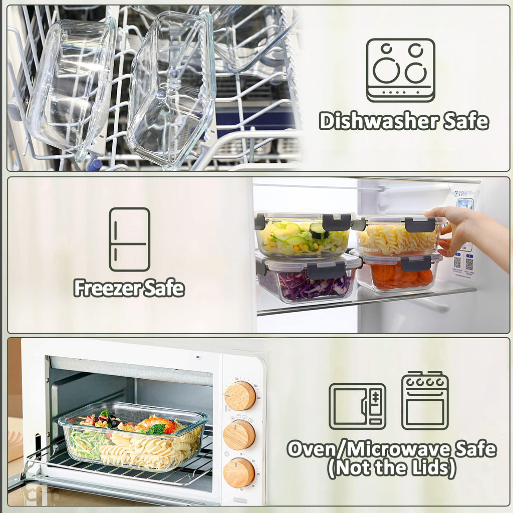 10 Pack 22 oz Glass Food Storage Containers with Lids A11274