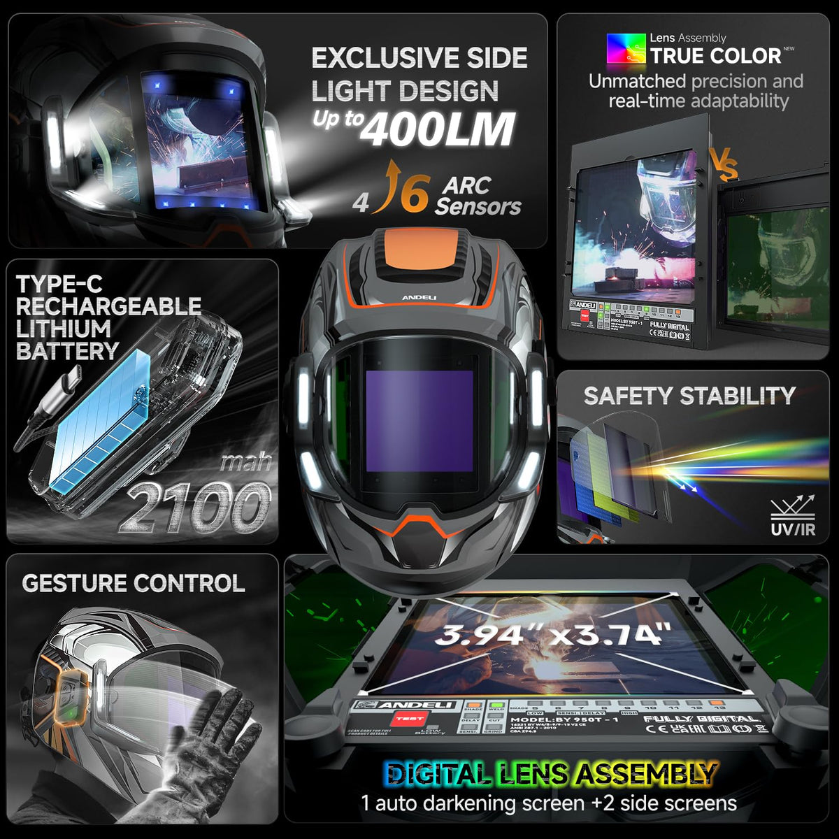 Auto Darkening Welding Helmet with Light K604