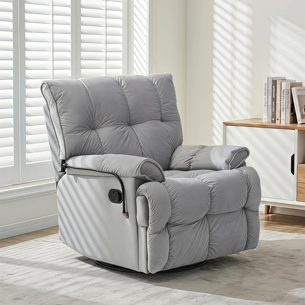 Velvet Swivel Recliner Accent Chair with Detachable Side Phone Holder I6509