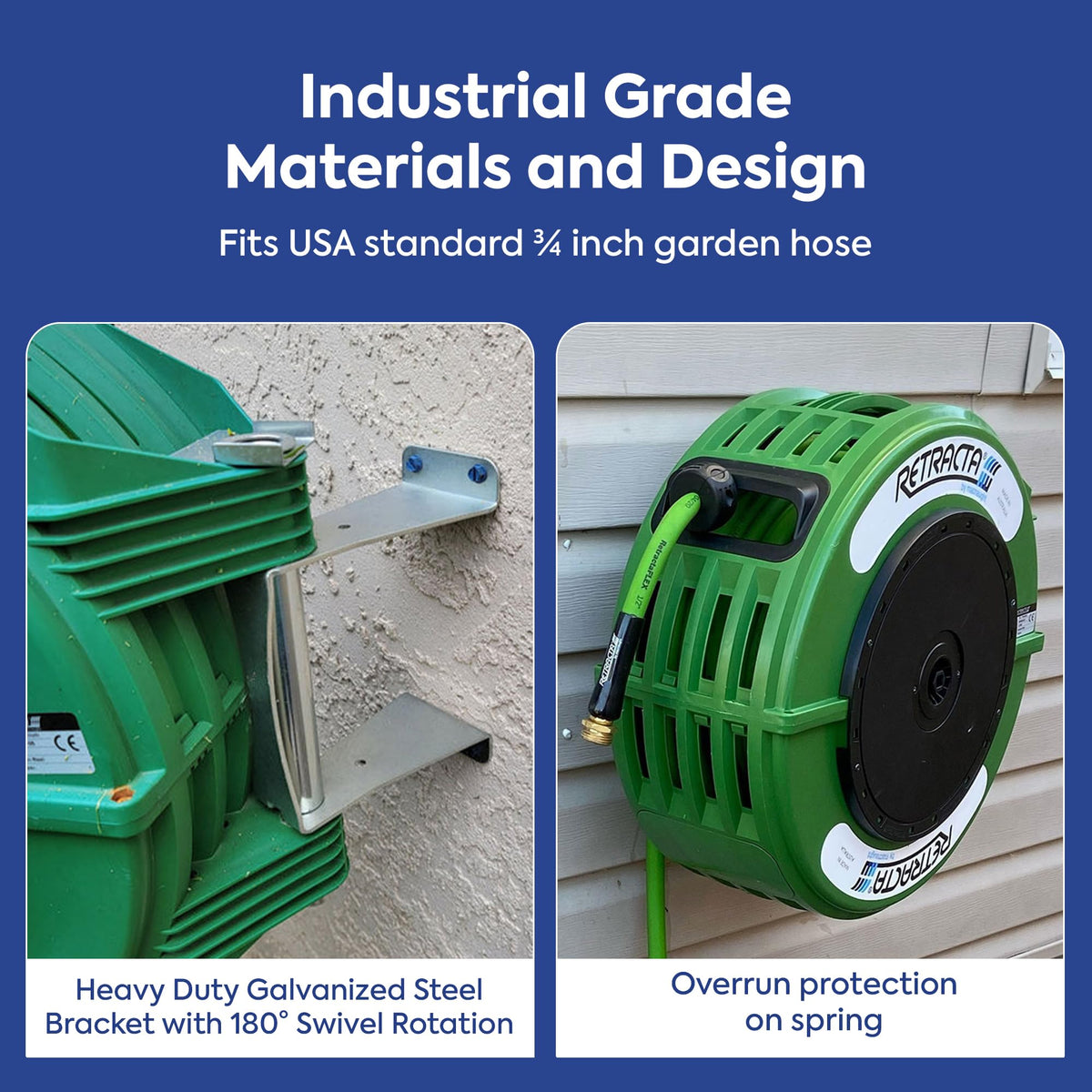 60 Ft Heavy Duty Retractable Garden Hose Reel with Swivel Bracket C7383