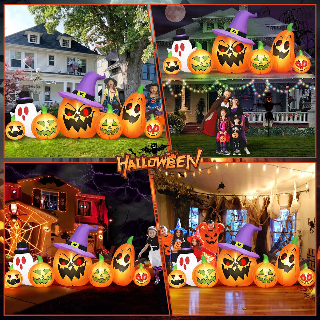8FT Halloween Inflatables Pumpkin Witch Hat & Ghost Combo B3261