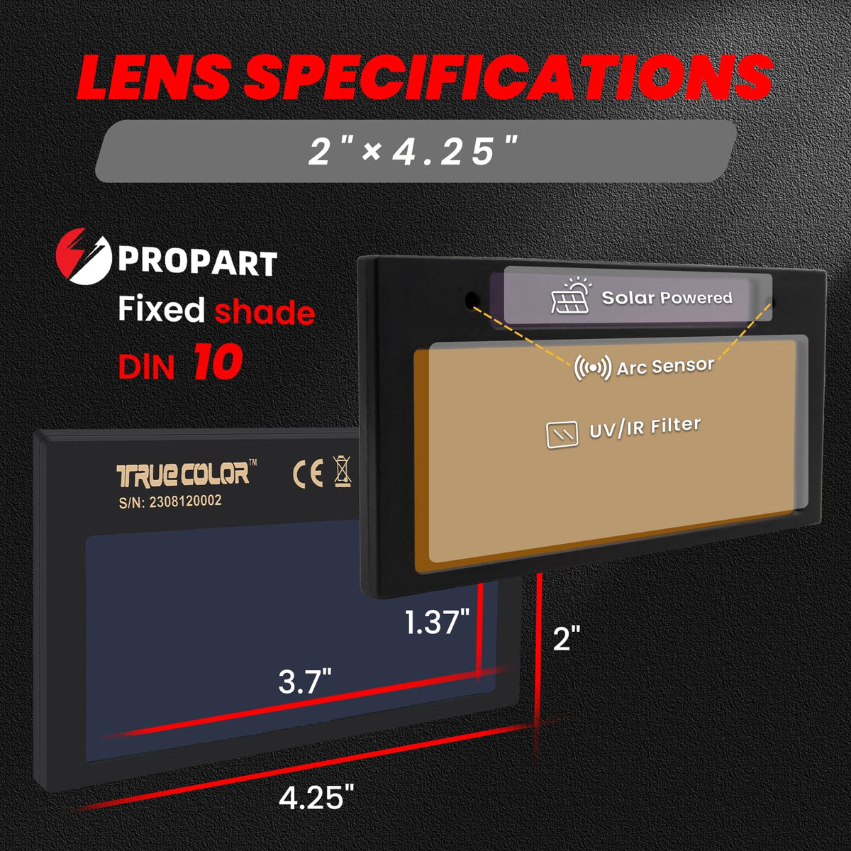 2×4 1/4 Auto Darkening Welding Lens Z9270