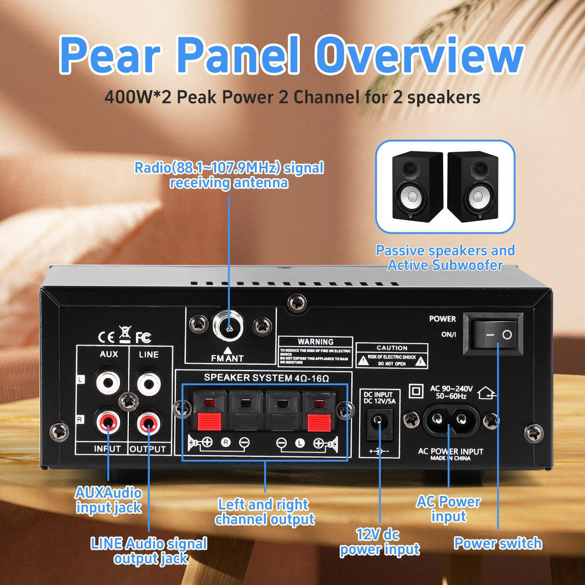 Bluetooth 5.0 2 Channel 400W Stereo Amplifier D57774