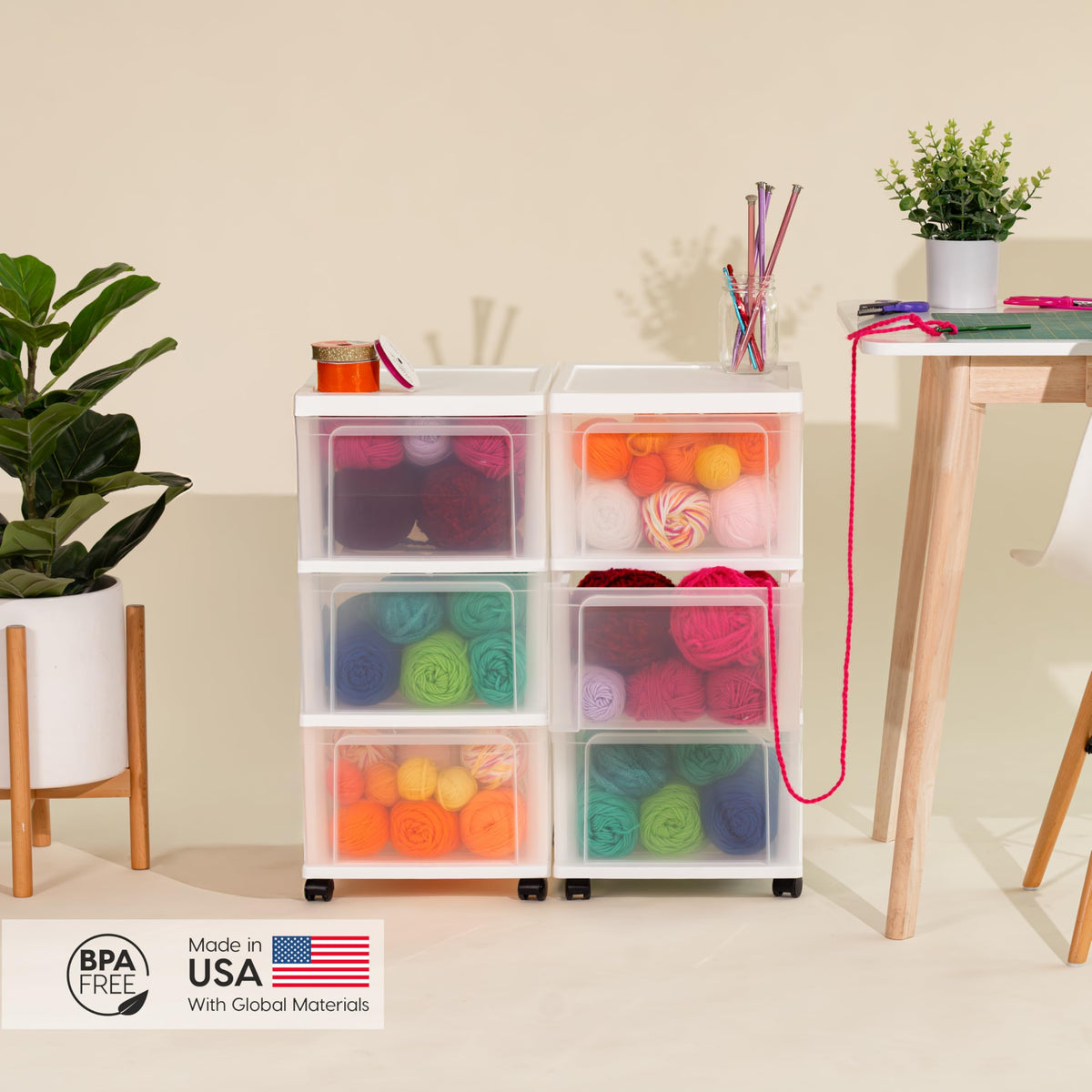 3 Drawer White Clear Storage Organizer Rolling Cart J800889