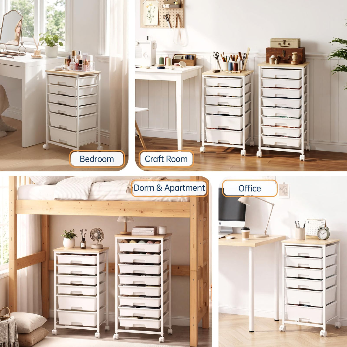 Rolling Storage Cart with 6 Drawers Y78516