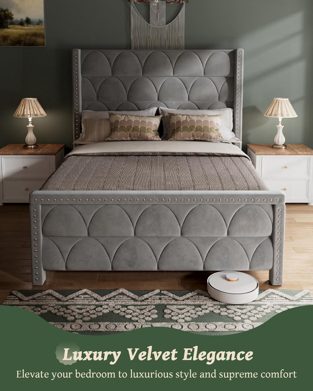 Queen Size Velvet Upholstered Platform Bed Frame V27022